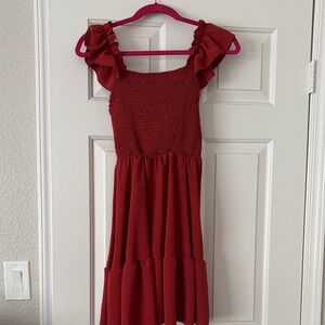 SHEIN Red Ruffle Sleeve Casual Dress